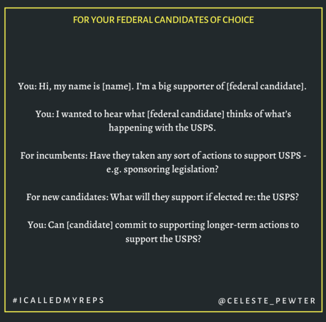 Celeste Pewter USPS for federal candidates of choice